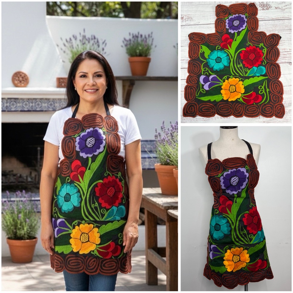 Colorful Floral Zinacantan Mexican Embroidered Artisan Apron